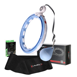 Sada masážny hula hoop HMS HHM15 modrý so závažím, magnetmi a počítadlom a zoštíhľujúceho pásu BR163 PLUS SIZE | DJK Sport B2B