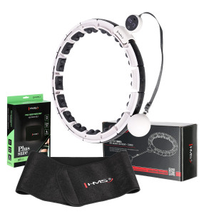 Sada masážny hula hoop HMS HHM16 biela so závažím, magnetmi a počítadlom a zoštíhľujúceho pásu BR163 PLUS SIZE | DJK Sport B2B