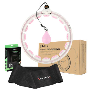 Sada masážneho hula hoop HMS HHW06 ružová so závažím a počítadlom a zoštíhľujúceho pásu BR163 plus size | DJK Sport B2B