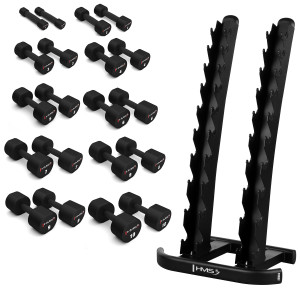 Súprava 10 párov jednoručiek HMS HPT 1-10 kg a stojanu STR37 | DJK Sport B2B